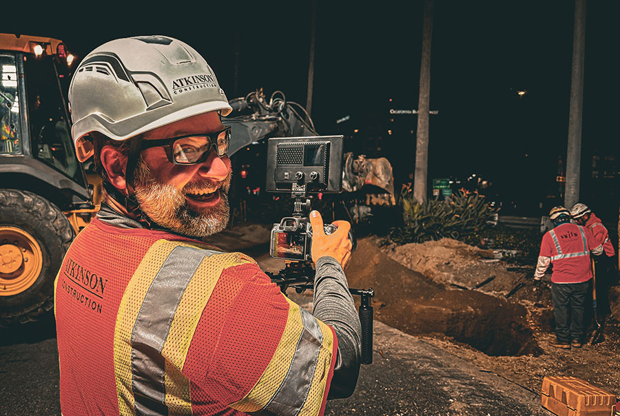 Tim Lewis of Moarly Creative On-Site with Atkinson Construction