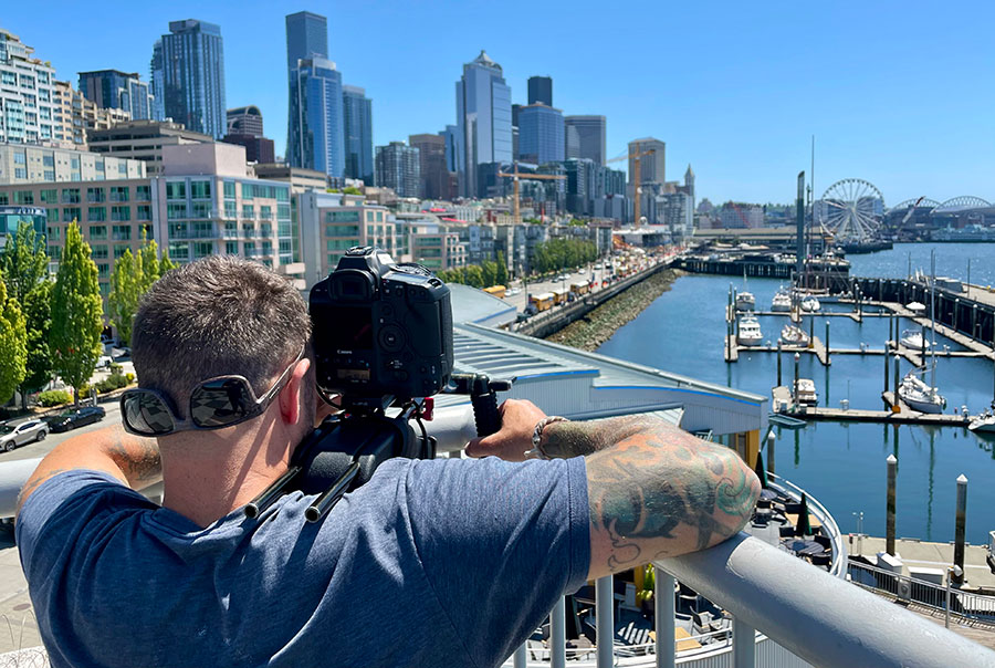 Professional videographer shooting video content in Seattle
